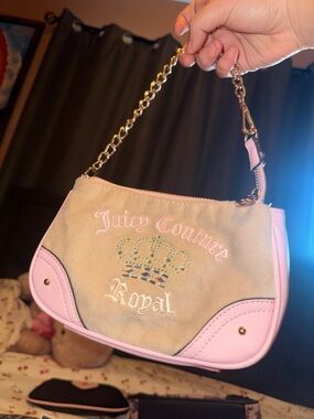 Juicy Couture Beige Suede & Pink Trim 'Royal' Chain Handle Mini Bag